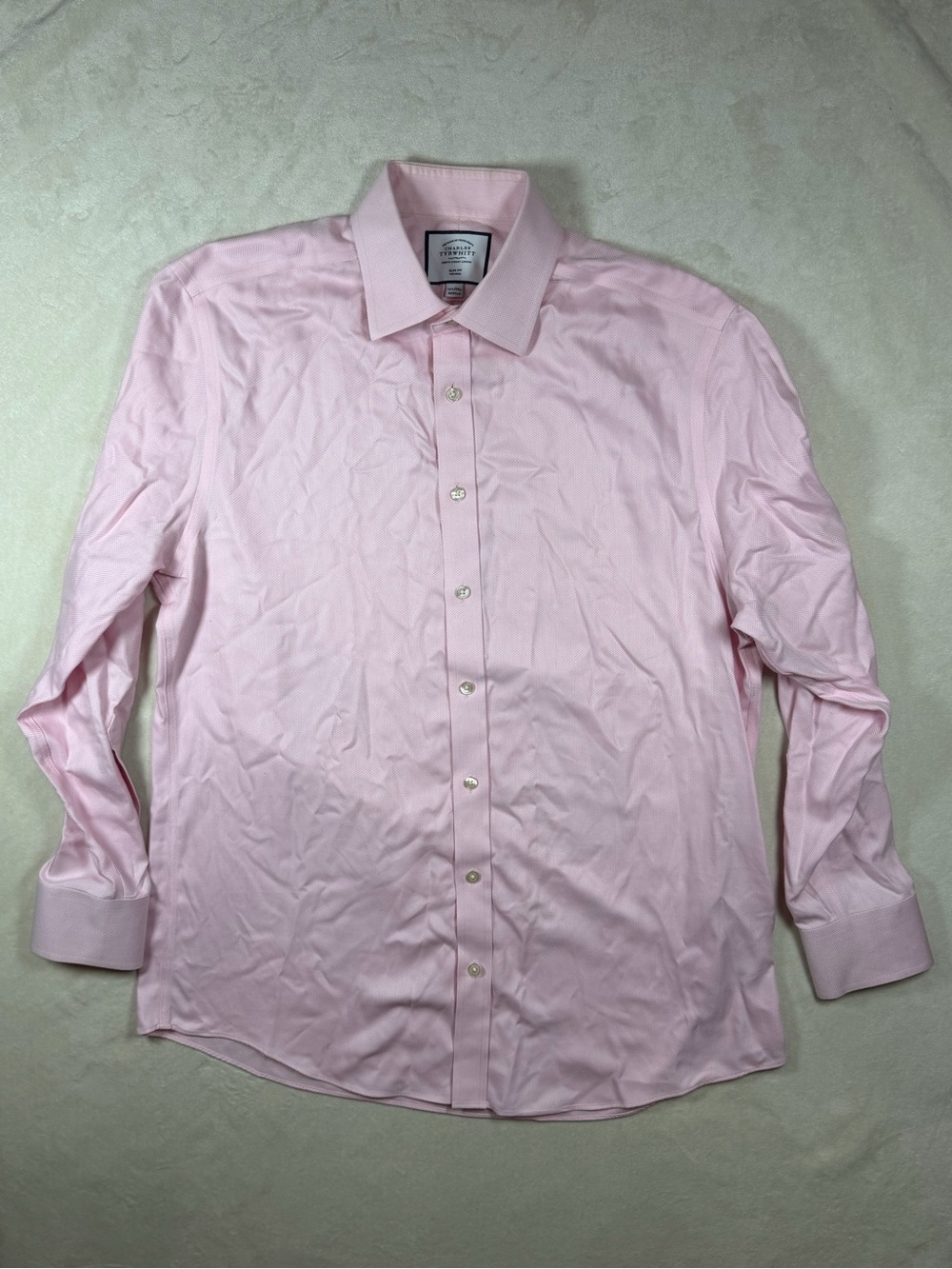 Charles Tyrwhitt 16.5 34 Slim Fit Non-Iron Light Pink Long-Sleeve Dress Shirt